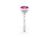 White gold Cushion Cut Pink Sapphire Ring with Side Stones and Four-Prong Setting_62