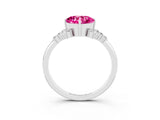 White gold Cushion Cut Pink Sapphire Ring with Side Stones and Four-Prong Setting_63