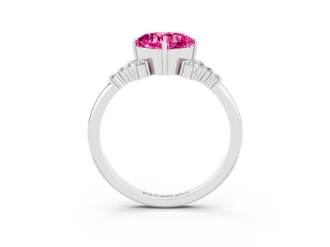 White gold Cushion Cut Pink Sapphire Ring with Side Stones and Four-Prong Setting_63