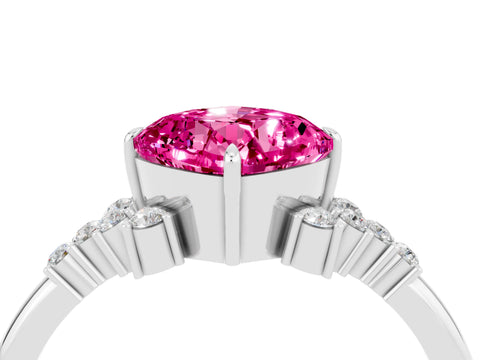 White gold Cushion Cut Pink Sapphire Ring with Side Stones and Four-Prong Setting_64