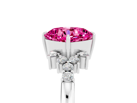 White gold Cushion Cut Pink Sapphire Ring with Side Stones and Four-Prong Setting_65