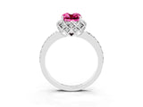 White gold Cushion Cut Pink Sapphire Scalloped Halo Engagement Ring with Round Shared Prong Band_27