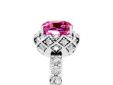 White gold Cushion Cut Pink Sapphire Scalloped Halo Engagement Ring with Round Shared Prong Band_29