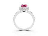 White gold Cushion Cut Pink Sapphire Scalloped Halo Engagement Ring with Round Shared Prong Band_39