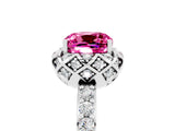 White gold Cushion Cut Pink Sapphire Scalloped Halo Engagement Ring with Round Shared Prong Band_41
