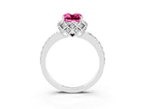 White gold Cushion Cut Pink Sapphire Scalloped Halo Engagement Ring with Round Shared Prong Band_51