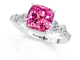 White gold Cushion Cut Pink Sapphire Scattered Round Accent Ring with Prong Setting_37
