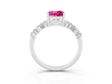 White gold Cushion Cut Pink Sapphire Scattered Round Accent Ring with Prong Setting_39