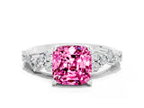 White gold Cushion Cut Pink Sapphire Scattered Round Accent Ring with Prong Setting_72
