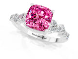 White gold Cushion Cut Pink Sapphire Scattered Round Accent Ring with Prong Setting_73