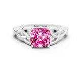 White gold Cushion Cut Pink Sapphire Solitaire Celtic Knot Ring with Four-Prong Setting_24