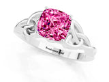 White gold Cushion Cut Pink Sapphire Solitaire Celtic Knot Ring with Four-Prong Setting_25