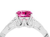 White gold Cushion Cut Pink Sapphire Solitaire Celtic Knot Ring with Four-Prong Setting_28