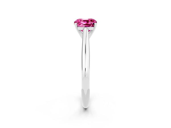White gold Cushion Cut Pink Sapphire Solitaire Engagement Ring with Cathedral Setting and Four-Prong Mount
