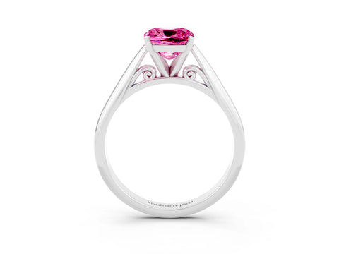 White gold Cushion Cut Pink Sapphire Solitaire Engagement Ring with Cathedral Setting and Four-Prong Mount_27