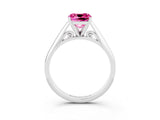 White gold Cushion Cut Pink Sapphire Solitaire Engagement Ring with Cathedral Setting and Four-Prong Mount_33