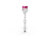 White gold Cushion Cut Pink Sapphire Solitaire Engagement Ring with Celtic Knot Band and Four-Prong Setting_26