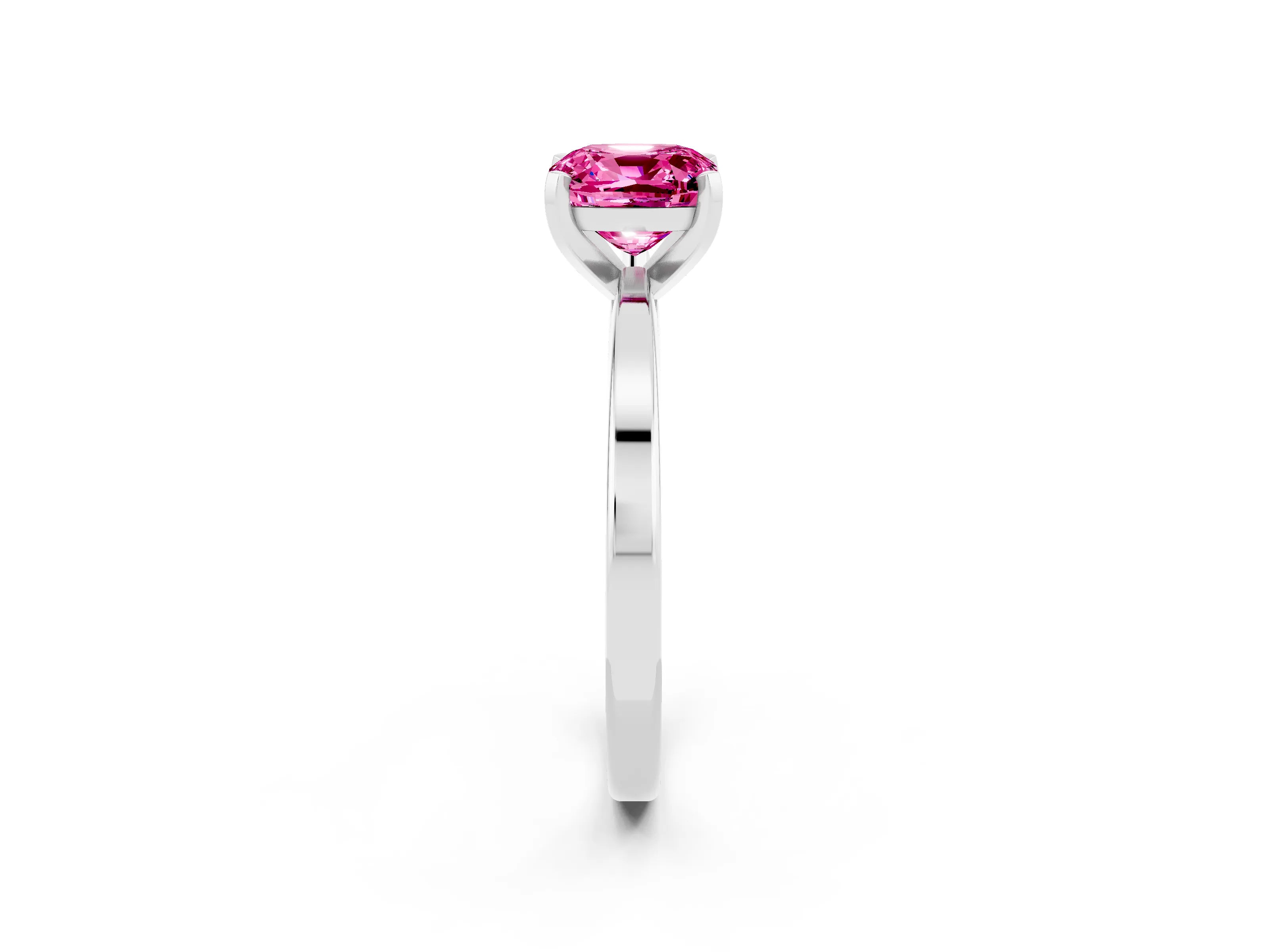 White gold Cushion Cut Pink Sapphire Solitaire Engagement Ring with Classic Band and Four-Prong Setting_14