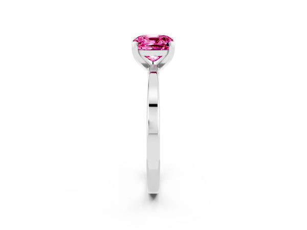 White gold Cushion Cut Pink Sapphire Solitaire Engagement Ring with Classic Band and Four-Prong Setting