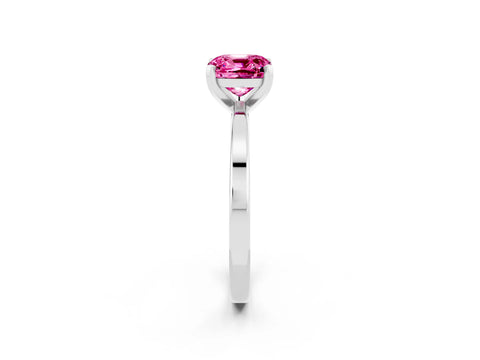 White gold Cushion Cut Pink Sapphire Solitaire Engagement Ring with Classic Band and Four-Prong Setting_14