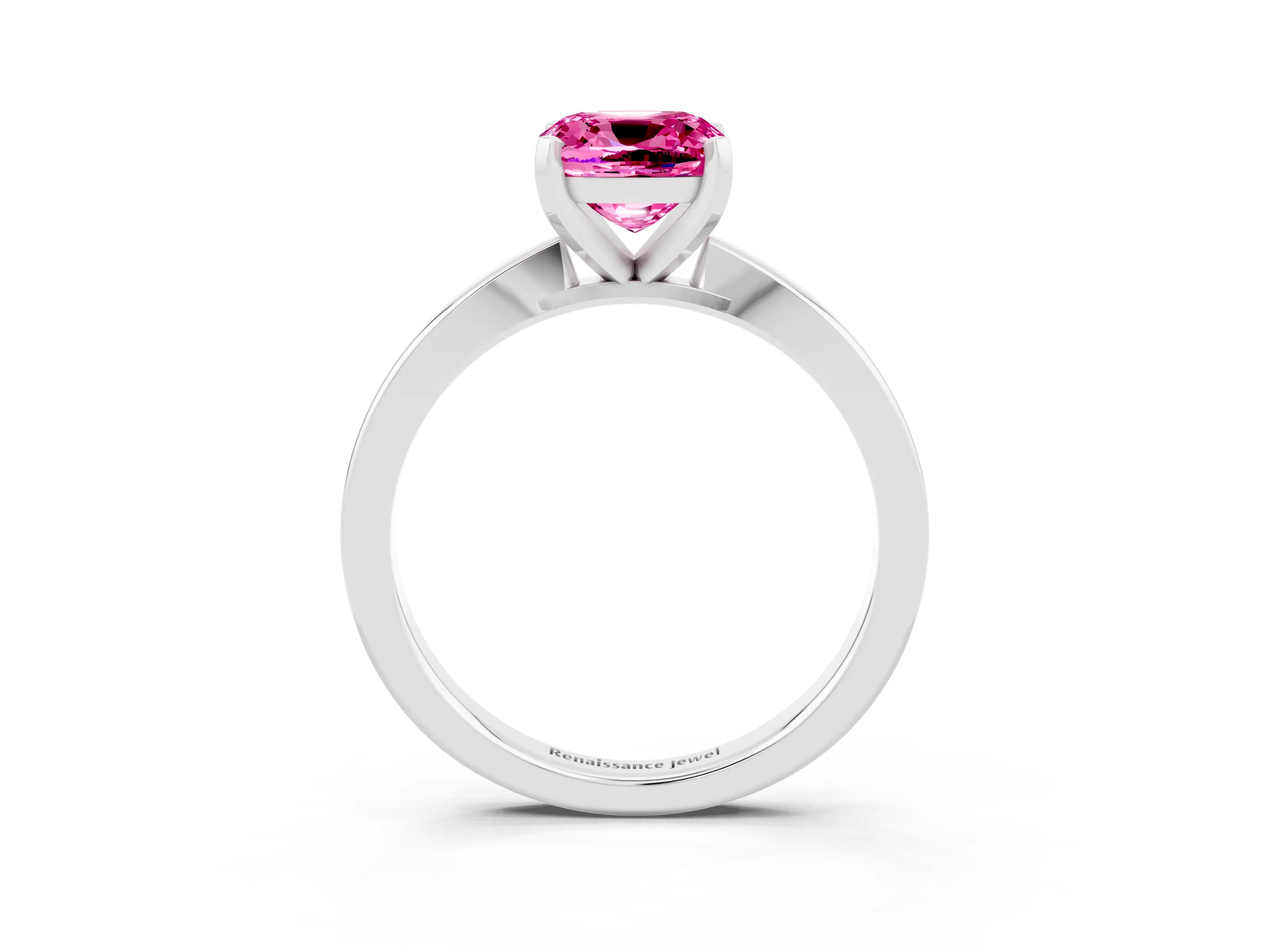 White gold Cushion Cut Pink Sapphire Solitaire Engagement Ring with Classic Band and Four-Prong Setting_15
