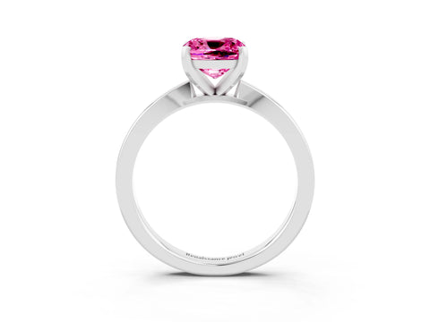 White gold Cushion Cut Pink Sapphire Solitaire Engagement Ring with Classic Band and Four-Prong Setting_15