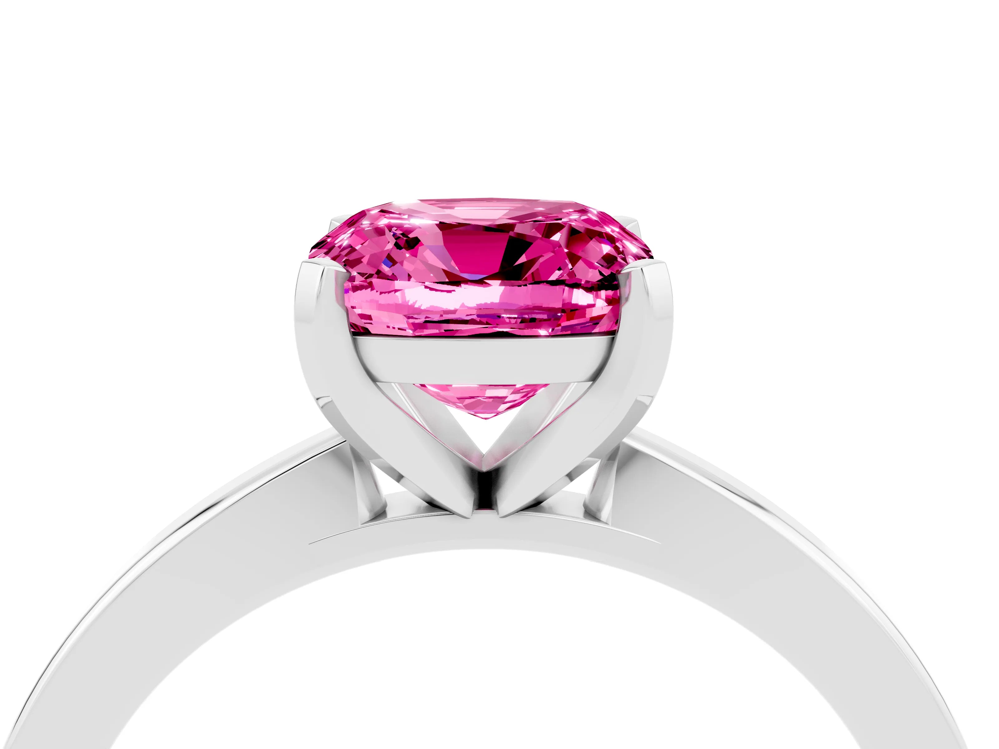 White gold Cushion Cut Pink Sapphire Solitaire Engagement Ring with Classic Band and Four-Prong Setting_16