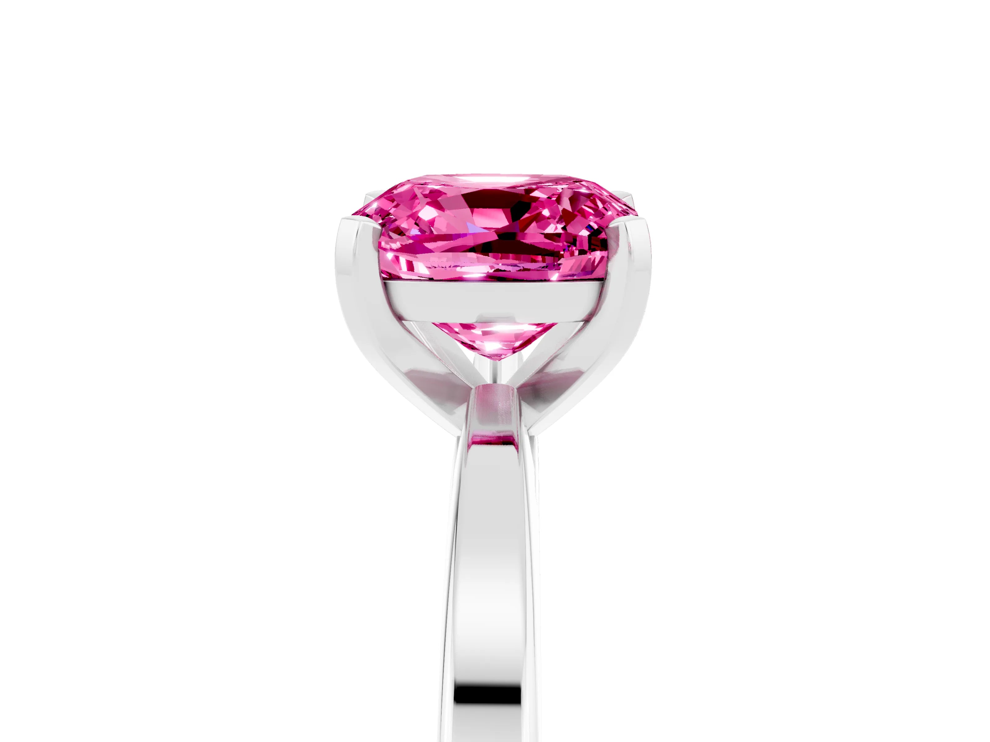 White gold Cushion Cut Pink Sapphire Solitaire Engagement Ring with Classic Band and Four-Prong Setting_17