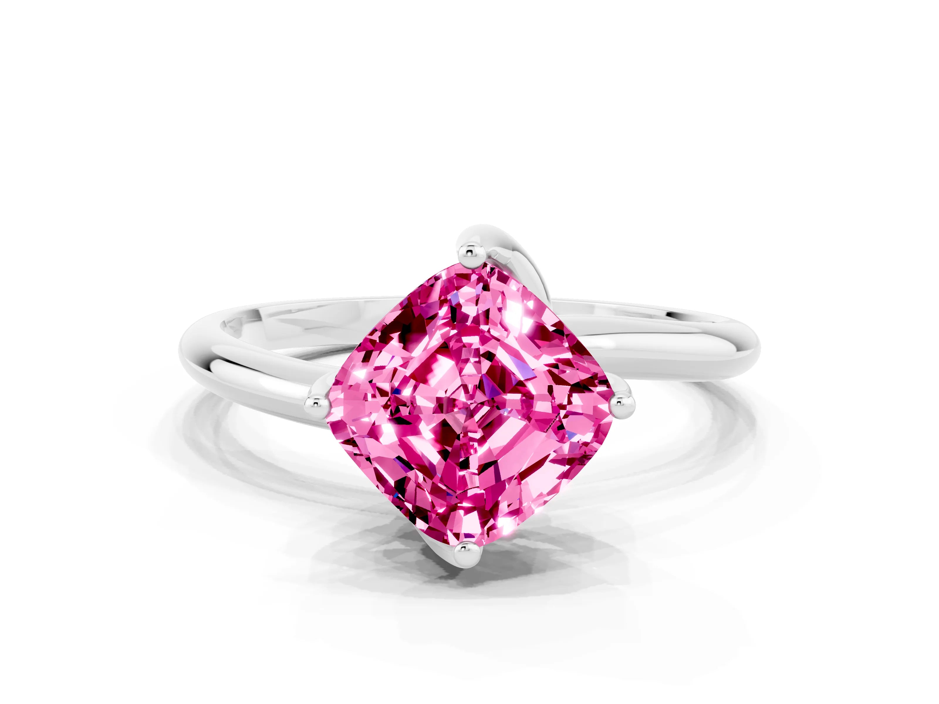 White gold Cushion Cut Pink Sapphire Solitaire Engagement Ring with Four-Prong Setting and Classic Band_12