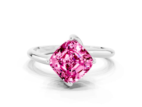 White gold Cushion Cut Pink Sapphire Solitaire Engagement Ring with Four-Prong Setting and Classic Band_12