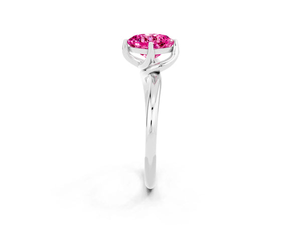 White gold Cushion Cut Pink Sapphire Solitaire Engagement Ring with Four-Prong Setting and Classic Band