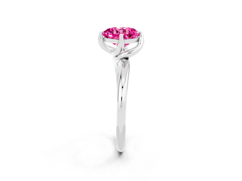 White gold Cushion Cut Pink Sapphire Solitaire Engagement Ring with Four-Prong Setting and Classic Band_14