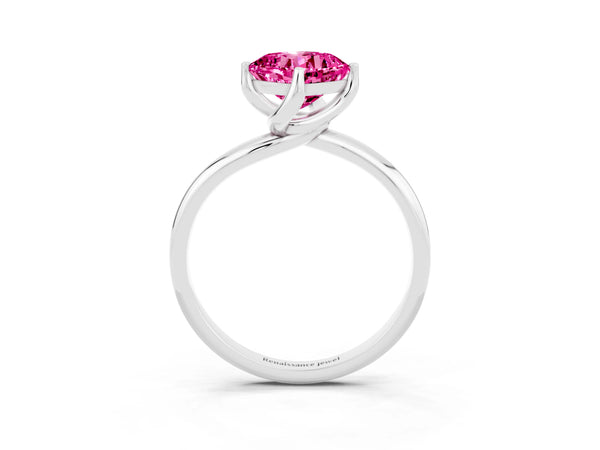 Silver Cushion Cut Pink Sapphire Solitaire Engagement Ring with Four-Prong Setting and Classic Band