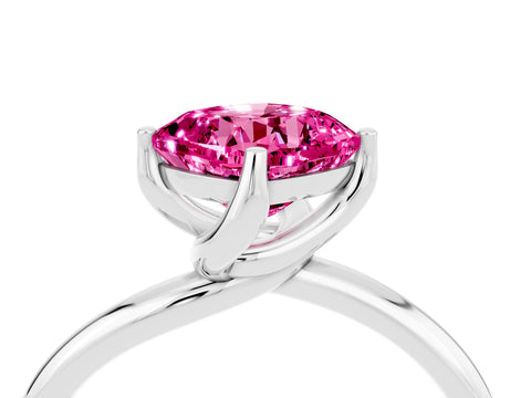 White gold Cushion Cut Pink Sapphire Solitaire Engagement Ring with Four-Prong Setting and Classic Band_16