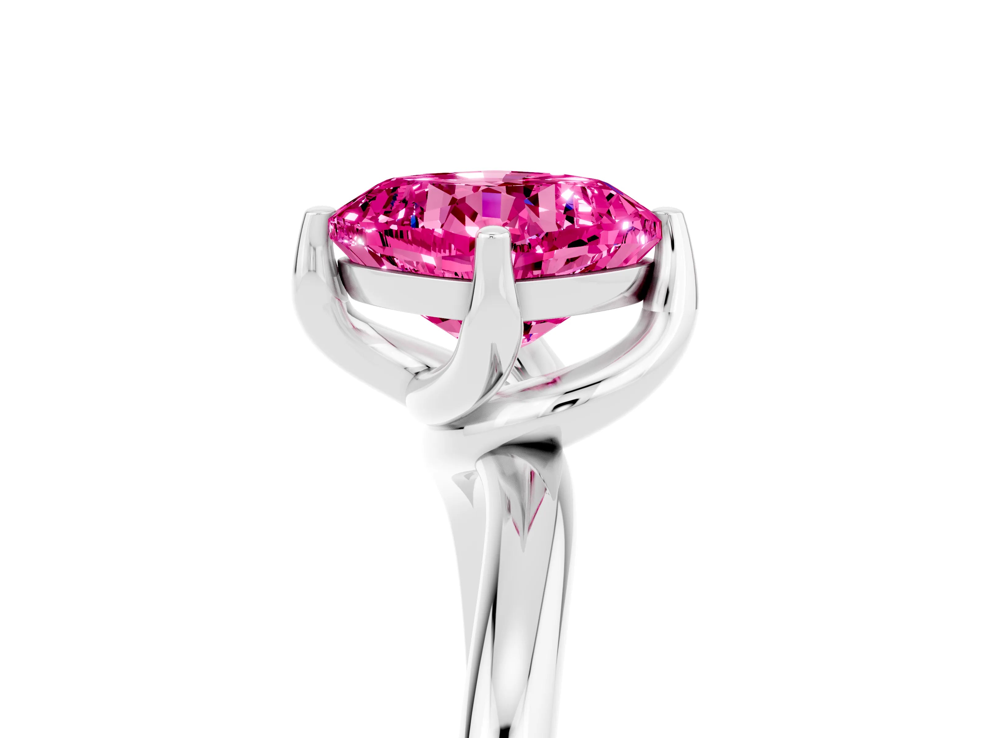 White gold Cushion Cut Pink Sapphire Solitaire Engagement Ring with Four-Prong Setting and Classic Band_17