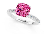 White gold Cushion Cut Pink Sapphire Solitaire Engagement Ring with Pavé Band and Four-Prong Setting_25