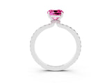White gold Cushion Cut Pink Sapphire Solitaire Engagement Ring with Pavé Band and Four-Prong Setting_27