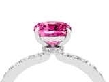 White gold Cushion Cut Pink Sapphire Solitaire Engagement Ring with Pavé Band and Four-Prong Setting_28