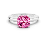 White gold Cushion Cut Pink Sapphire Solitaire Engagement Ring with Round Band and Four-Prong Setting_24
