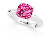 White gold Cushion Cut Pink Sapphire Solitaire Engagement Ring with Round Band and Four-Prong Setting_25