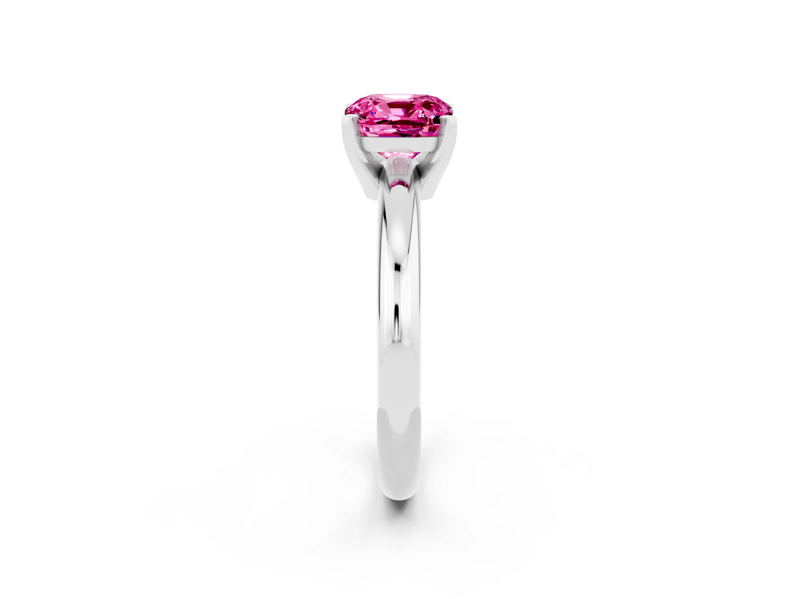 White gold Cushion Cut Pink Sapphire Solitaire Engagement Ring with Round Band and Four-Prong Setting_26