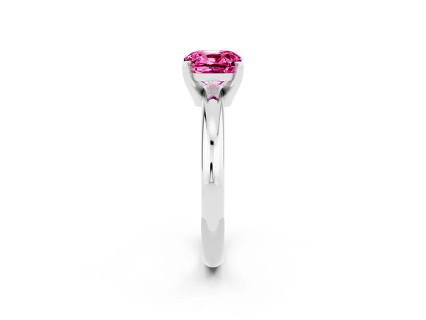 Platinum Cushion Cut Pink Sapphire Solitaire Engagement Ring with Round Band and Four-Prong Setting