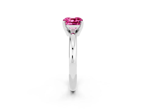 White gold Cushion Cut Pink Sapphire Solitaire Engagement Ring with Round Band and Four-Prong Setting_26