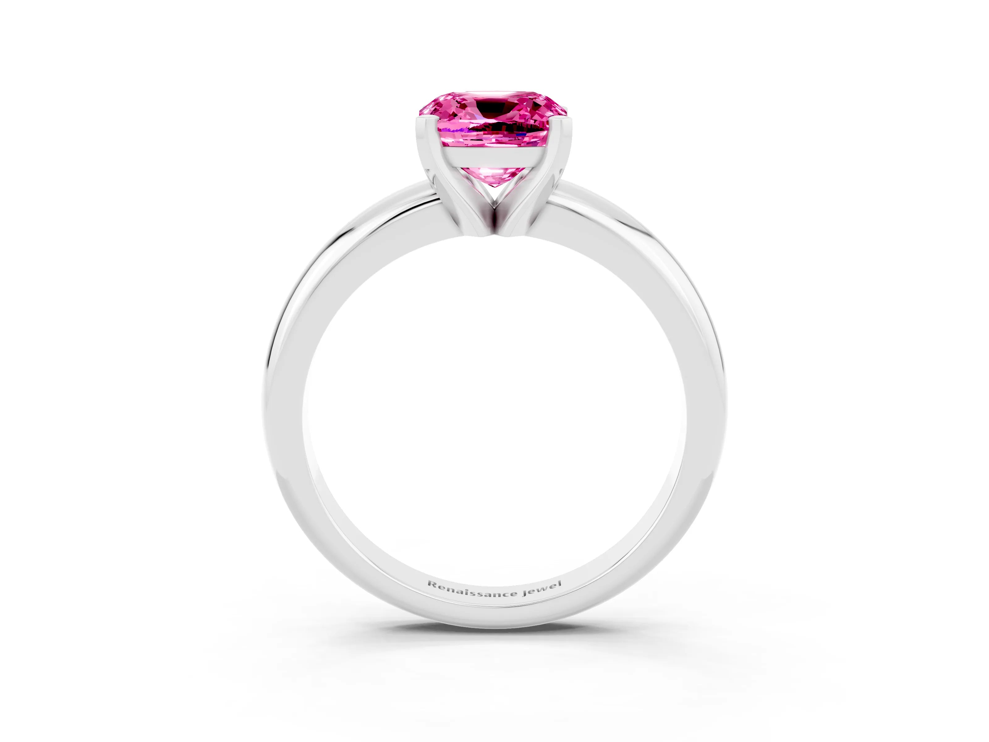 White gold Cushion Cut Pink Sapphire Solitaire Engagement Ring with Round Band and Four-Prong Setting_27