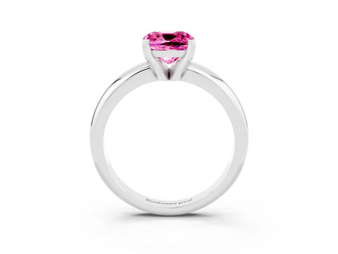 White gold Cushion Cut Pink Sapphire Solitaire Engagement Ring with Round Band and Four-Prong Setting_27
