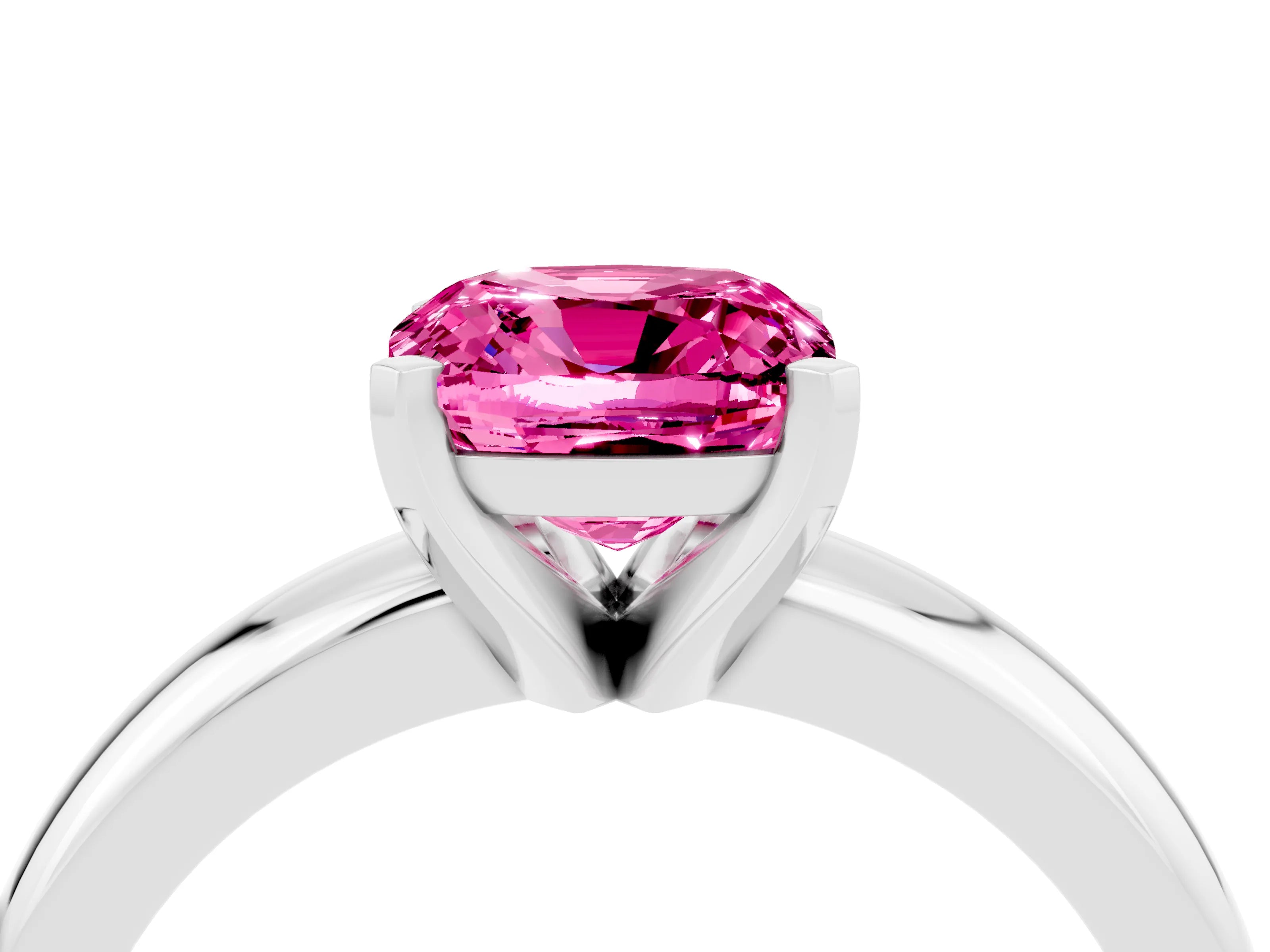 White gold Cushion Cut Pink Sapphire Solitaire Engagement Ring with Round Band and Four-Prong Setting_28
