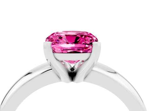 White gold Cushion Cut Pink Sapphire Solitaire Engagement Ring with Round Band and Four-Prong Setting_28