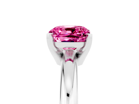 White gold Cushion Cut Pink Sapphire Solitaire Engagement Ring with Round Band and Four-Prong Setting_29