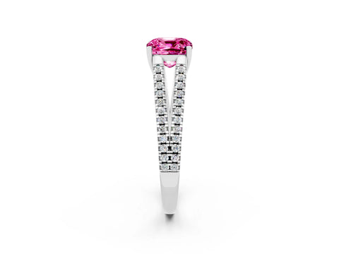 White gold Cushion Cut Pink Sapphire Solitaire Engagement Ring with Split Shank Pavé Band_14