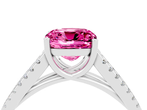 White gold Cushion Cut Pink Sapphire Solitaire Engagement Ring with Split Shank Pavé Band_16